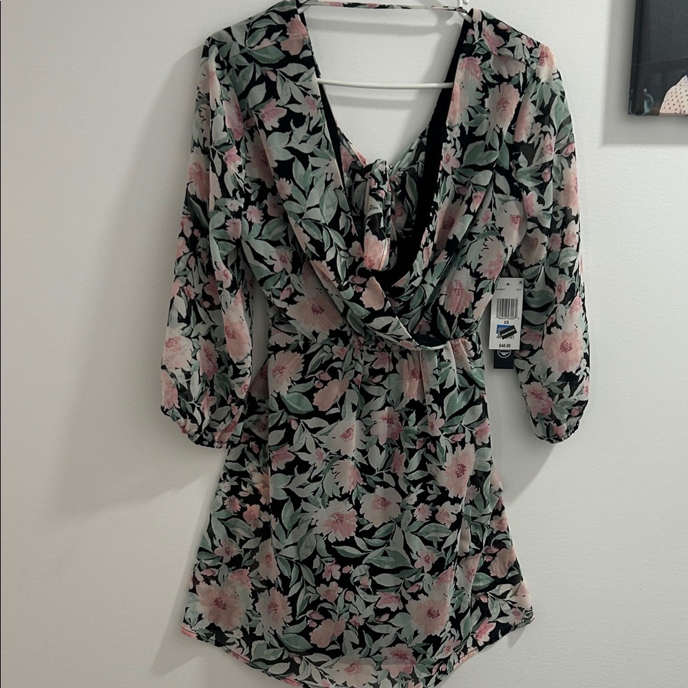Floral V-Neck Dress with 3/4 Sleeves